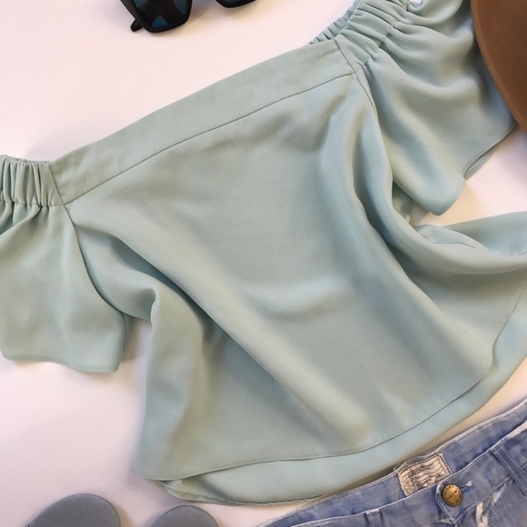 Topshop | Blue Structured Bardot Top - Picture 3 of 7